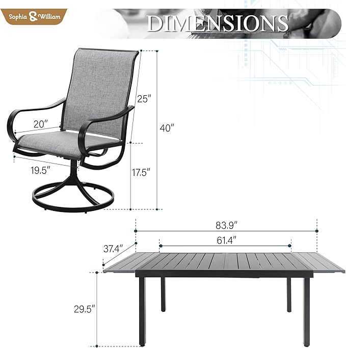 Sophia & William Outdoor Dining Set Patio Dining Sets Patio Table and Chairs Set 9 Pieces Outdoor Dining Table for 8 with Swivel Patio Chairs Patio Set for Garden Pool All Weather Grey