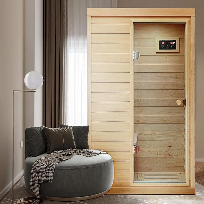 Saunas 909Mini Far Infrared Sauna, Indoor Dry Sauna (Hemlock Wood, 1 Person Mini Size Right Door)