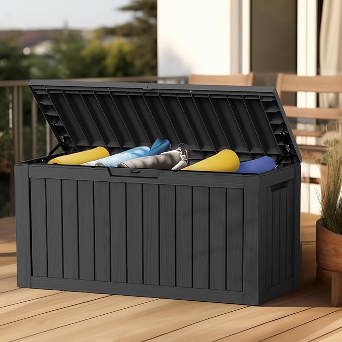 EasyUp 80 Gallon Resin Deck Box Storage Outdoor Waterproof Boxes Lockable UV Resistant Container for Patio Furniture Cushions Pool Supplies Garden Tool, Equipment Outside Storage Delivery