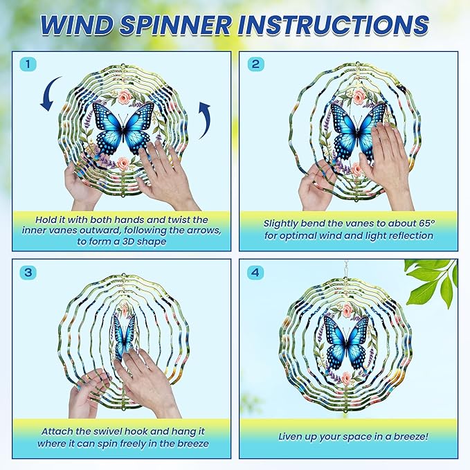 FLAGWIX Christmas Butterfly Wind Spinners Outdoor - 3D Stainless Steel Metal Wind Spinners 12 in - Birthday Gifts for Mom, Butterfly Gifts for Women, Yard Decorations Outdoor, Christmas Decorations