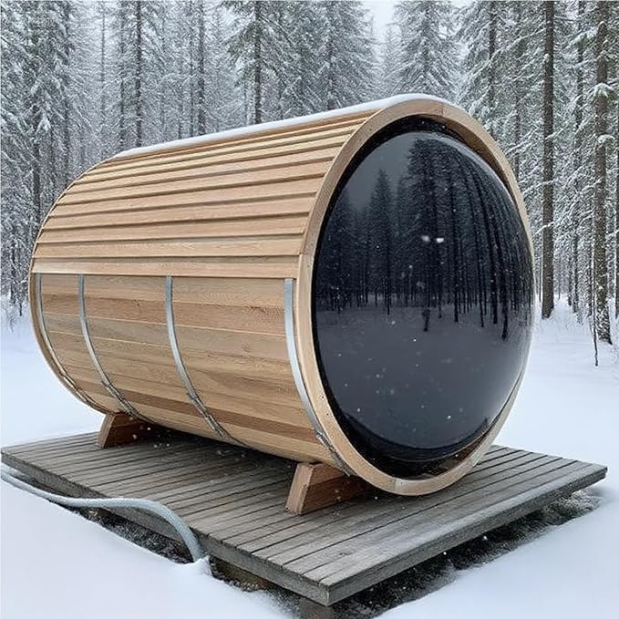Smartmak Customized Outdoor Barrel Steam Sauna, 2-10 Person Canadian Hemlock/Red Cedar Traditional Wood Sauna Room with 220V ETL-Certified Heater, Backrest Headrest, Rocks, Light Accessories Included