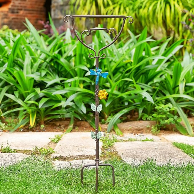Metal Gazing Globe Stand, 30.7”H Garden Gazing Ball Stands for 10inch Gazing Balls, Vintage Dragonfly Gazing Ball Display Holder with Trident Base, Glass Ball Holder for Outdoor Yard Courtyard Lawn