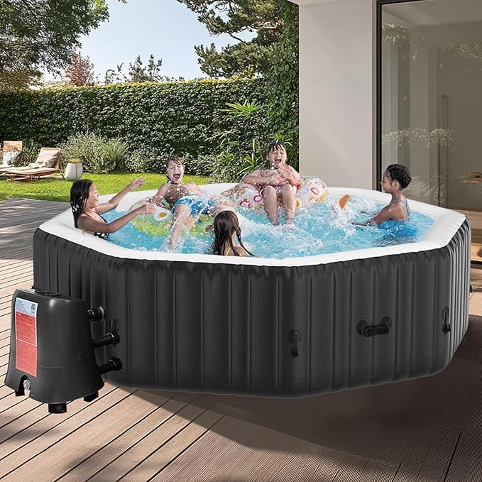 LILYPELLE Inflatable Hot Tub 4-6 Person, Octagonal Portable Hot Tub with 130 Bubble Jets, Large Outdoor Spa Bathtub Set Included Heater Pump, Filter and Insulated Cover, 77" X 77" X 25"