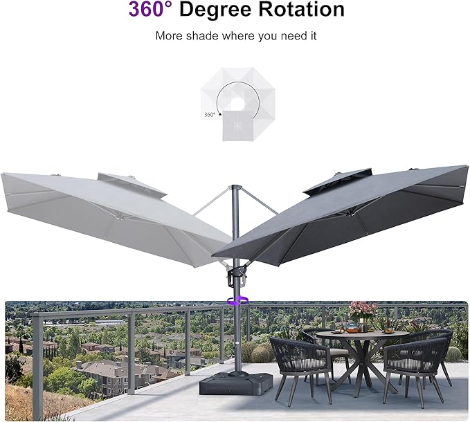 PURPLE LEAF Cantilever Umbrella with Base Included 10 Feet Outdoor Double Top Large Offset Hanging 360° Rotation Square Umbrella for Garden Patio Deck Pool Backyard Cast Slate