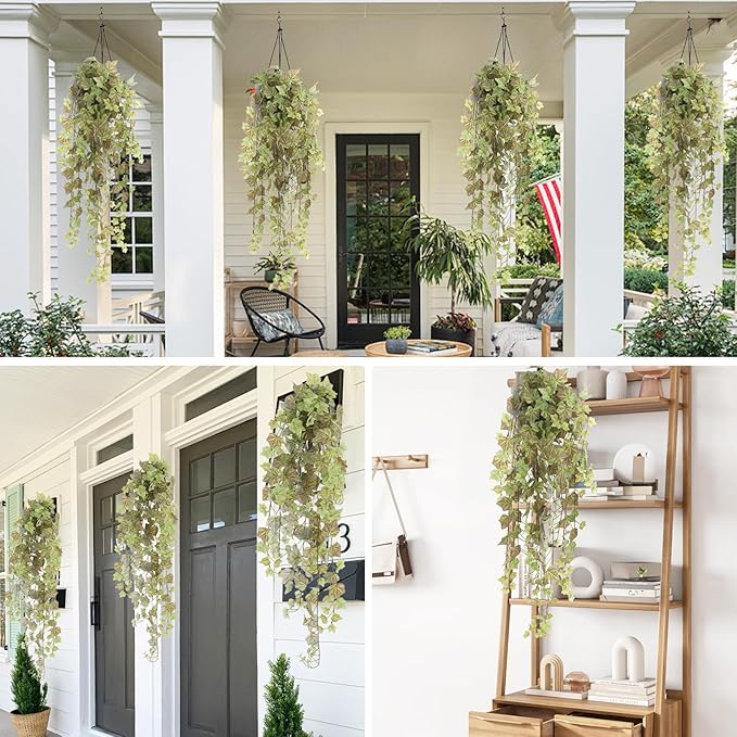 RECUTMS Fake Ivy Vine Hanging Plants Artificial Greenery Plastic Leaves Garland for House Room Bathroom Farmhouse Garden Bar Wall Decor Pack of 2 39.4’’