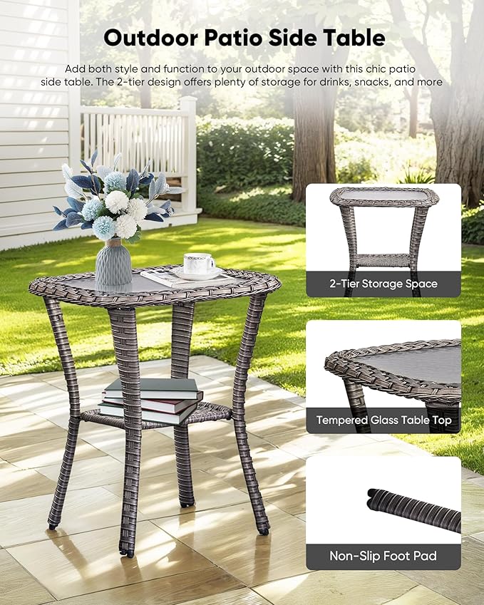 HUMMUH 6-Piece Outdoor Wicker Patio Furniture Set with Swivel Glider Chairs, Loveseat & Ottomans 5” Olefin Cushions Ergonomic Neck-Lumbar Backrest All-Weather Rattan for Garden, Deck, Porch