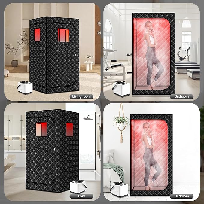 Smartmak Portable Steam Infrared Sauna with 660nm Red Light Therapy Lamp for Home Relaxation, Personal Large Full Body Sauna Spa Tent with 3.0L 1100W Steamer, Remote Control, Folding Chair Indoor Use