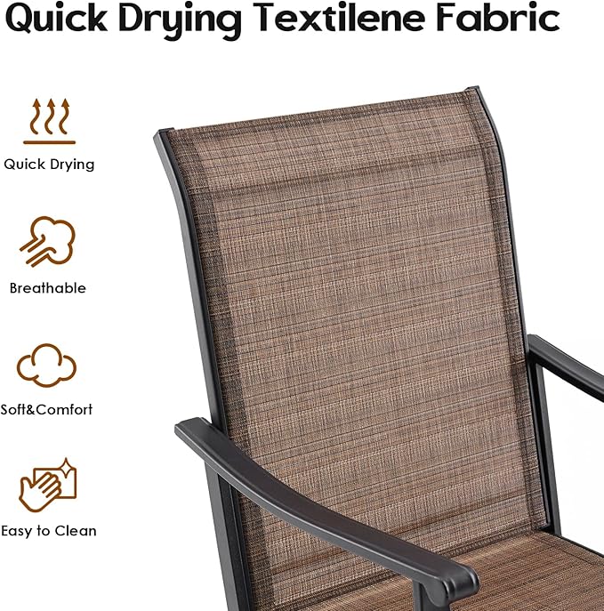 Patio Swivel Chairs Set of 6, Outdoor Dining Chairs with Textilene, Swivel & Rocker Metal Outdoor Patio Dining Chair All-Weather for Backyard, Brown Fabric with Black Frame