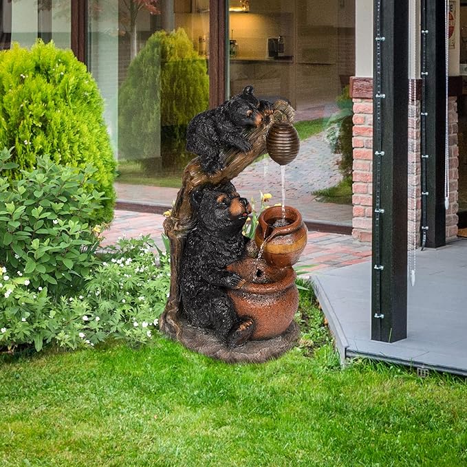 Ferrisland Outdoor Fountain Black Bears Garden Water Fountain Outdoor Water Feature Resin for Garden Patio Yard Deck Home Lawn Porch House Relaxation Exterior Balcony