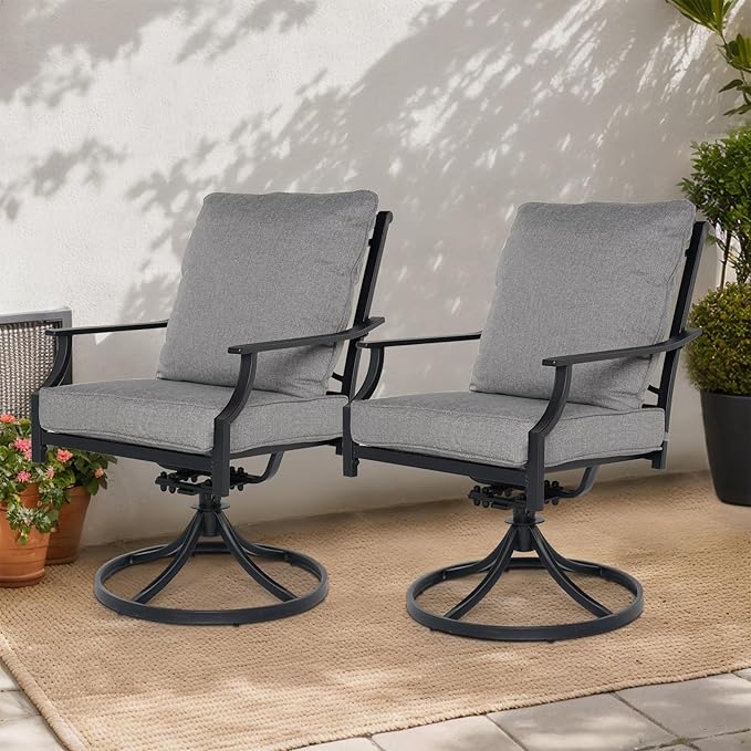 Grand patio Dining Chairs Set of 2,Outdoor Swivel Patio Dining Chairs Set of 2,Swivel Rocker Dining Chair,Outdoor Dining Chairs with Grey Cushions, Patio Chairs for Outside, Garden Lawn Porch