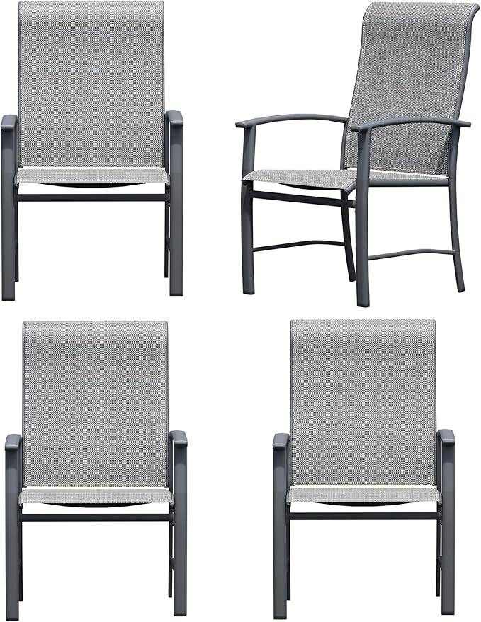 Outdoor Dining Chairs Set of 4, Stackable Patio Chairs with Metal Frame & Textilene Fabric, Perfect for Patio Garden Deck, Grey