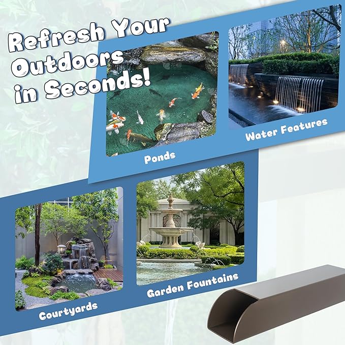 4x3 Inch Stainless Steel 316 Waterfall Spout for Pools Ponds Water Walls - Outdoor Fountain Spillway with Straight Flow Design & Built-in Lip (Brown)