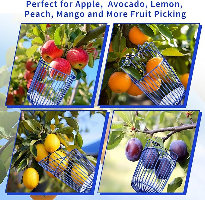 Fruit Picker Pole with Basket Segmented Fruit Picker Pole Tool for Apple Avocado Cherry Lemon Mango Orange Peach Picking(40-70”)
