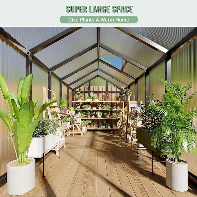 6 x 10 ft Greenhouse, Greenhouses for Outside, Polycarbonate Greenhouse with Aluminum Frame, Lockable Door and Ajustable Roof Vent for Backyard, Green Houses for Outside Garden Backyard, Patio