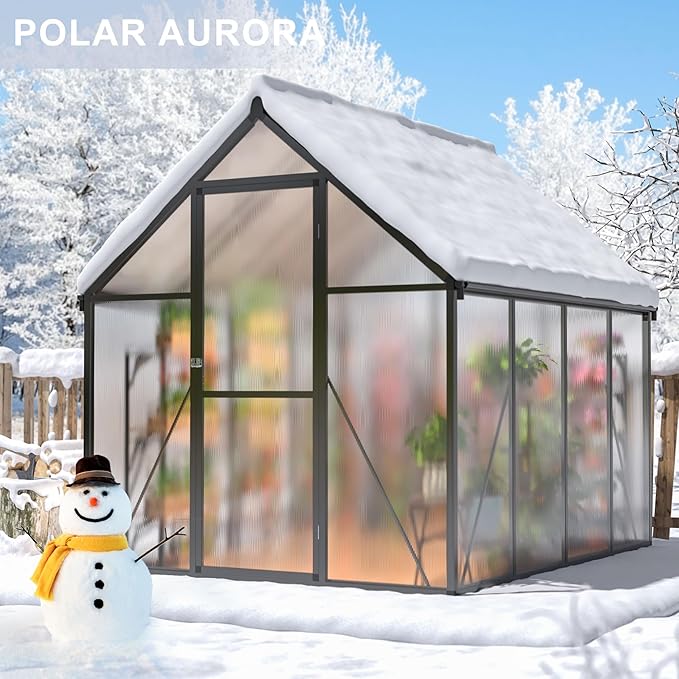 Polar Aurora 6x8 FT Greenhouse, Quick Aluminum Assembly Structure Polycarbonate Greenhouse, Walk-in Greenhouses for Outdoors with Ventilated Windows, Green Houses for Outside Backyard Garden
