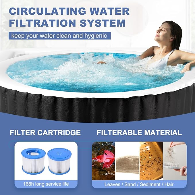 NAIZEA Inflatable Hot Tub - Outdoor Hot Tubs 2 to 4 Person, Portable Blow Up Spa Square Portable Hot Tub, 120 Soothing Bubble Air Jets, Cover, 2 Filter, 240 Gallon(71" X 71" X25")