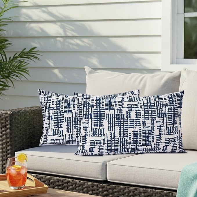 Outdoor Lumbar Pillows Waterproof Covers 2 Pack 12ร20 Inch, Decorative Toss Pillows Covers, Rain-Proof, Fade Resistant for Patio Furniture, Sofa, Couch, Garden
