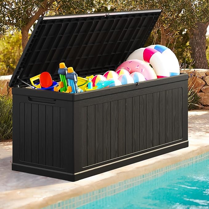 Lyromix 260 Gallon Outdoor Extra Large Resin Storage Box, Waterproof Deck Box Lockable & UV-Resistant, Outside Cushion Storage for Patio Furniture, Garden Tools, Pool Accessories, Black