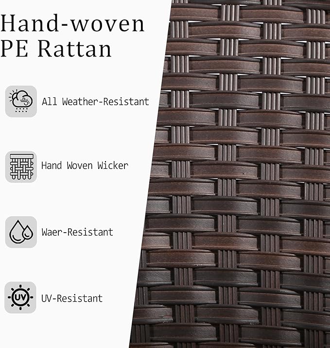 Outdoor Wicker Side Table, Patio Side Table with Thick Cushion for Pet Cats, PE Wicker End Table for Balcony Porch Deck