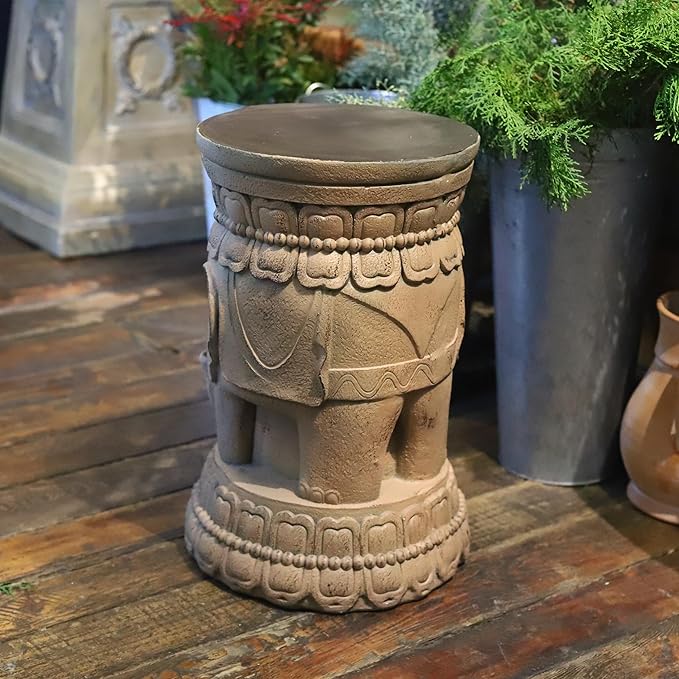 ZOEJADE Maharajah Elephant Lotus Statue Resin Stool Majestic Pedestal Sculpture Antique Buddha Collectibles Outdoor Garden Table Stand Holder for Home Courtyard Lawn Patio Decor Indoor Good Luck