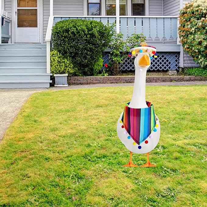 XIMEO Porch Goose Outfit for 17" & 23" Lawn Goose β Funny Cape & Sombrero Clothes Set β Holiday Porch Goose Decoration for Duck or Garden Statues