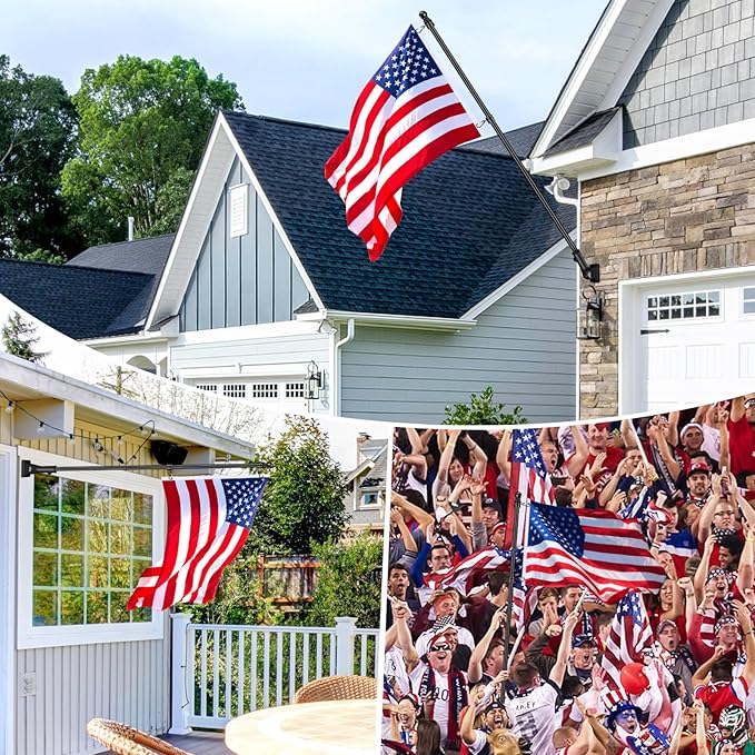 6 FT Flag Pole Kit with Mutil-Position Adjustable Bracket & Spinning Flagpole Rings, 1" Thicken Stainless Steel Metal Flag Poles for 3x5 Flag Outside House Wall Post Mount (6 FT, w/180° Black Bracket)