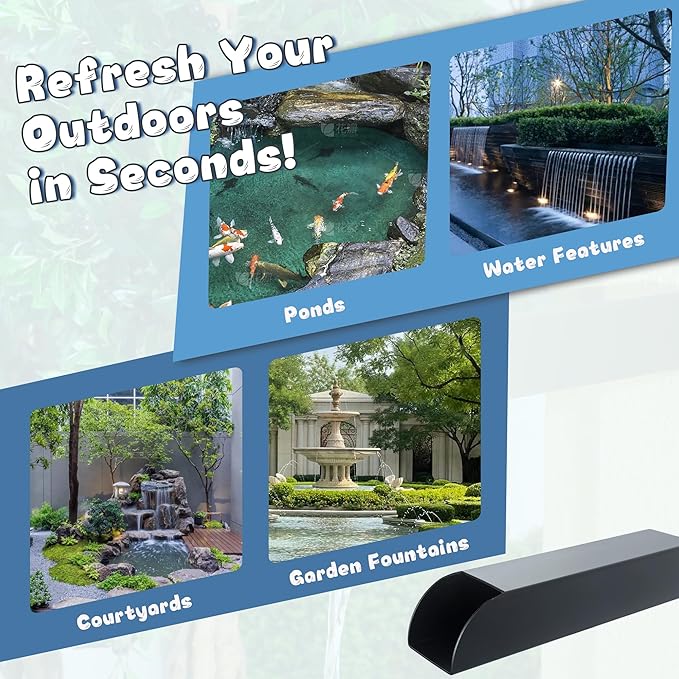 4x3 Inch Stainless Steel 316 Waterfall Spout for Pools Ponds Water Walls - Outdoor Fountain Spillway with Straight Flow Design & Built-in Lip (Black)