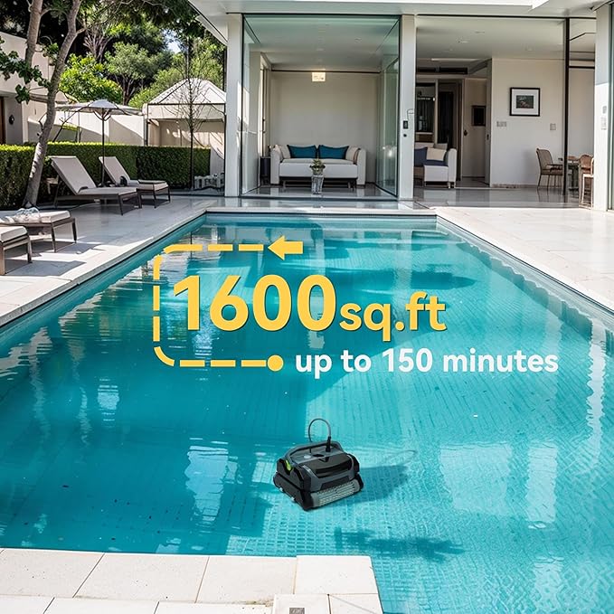 Fully Automatic Robot Swimming Pool Vacuum Cleaner, with Wall-Climbing Function, 360 Degree Kink Free Patented Technology, Swimming Pool Cleaning Robot, Large Filter Installed On The Top,56 Ft