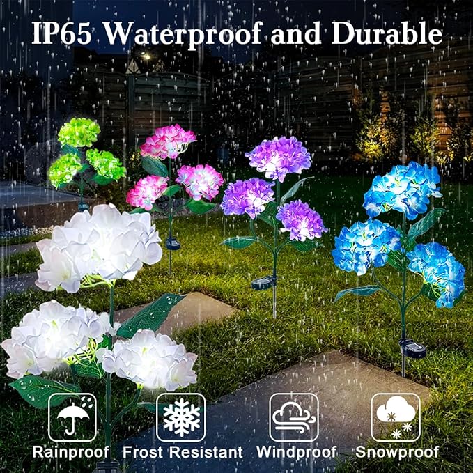 Aolyty Solar Garden Lights Outdoor, Solar Hydrangea Lights IP65 Waterproof LED Flowers Stake Lights 2 Pack for Garden Pathway Patio Backyard Landscape Decorative (Green)