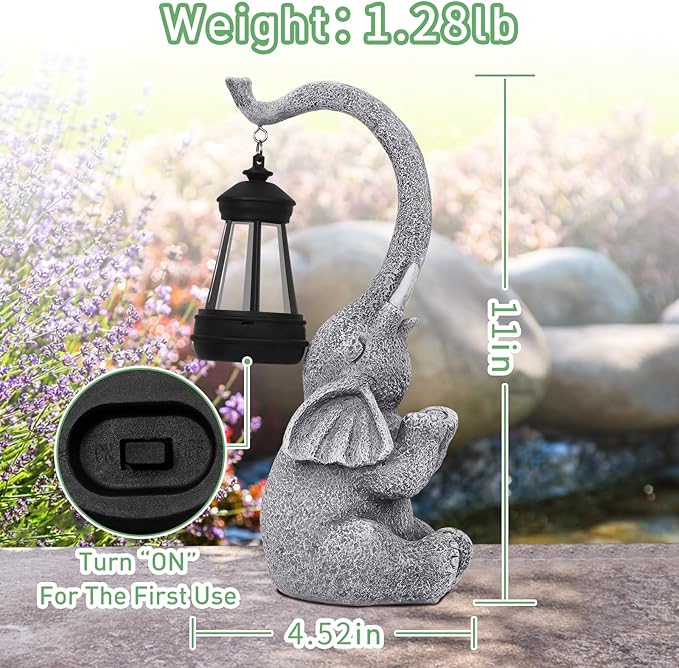 Elephant Statue Solar Garden Decor,Outside Decor Sculptures Statues Lawn Ornaments Art for Home/Patio/Balcony/Front – Unique Gifts for Grandma/Mom/Mother