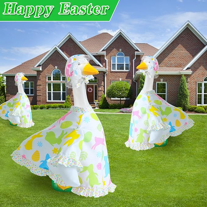 Easter Goose Outfit for 23" Cement Porch Goose Statue - Spring Outdoor Patio Yard Lawn Decoration