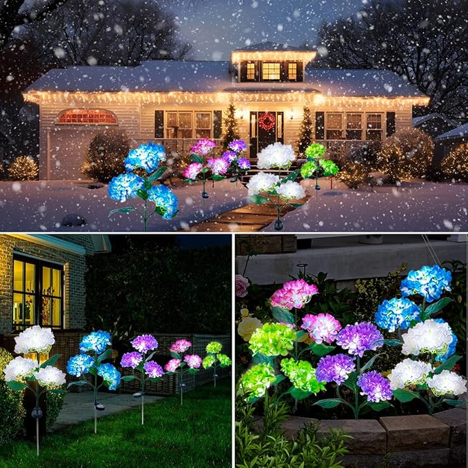 Aolyty Solar Garden Lights Outdoor, Solar Hydrangea Lights IP65 Waterproof LED Flowers Stake Lights 2 Pack for Garden Pathway Patio Backyard Landscape Decorative (Pink)