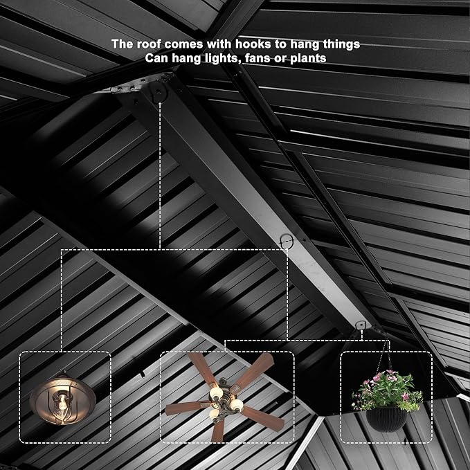 PURPLE LEAF 12' X 24' Outdoor Large Gazebo with Galvanized Steel and Light for Lawn and Garden Permanent Hardtop Gazebo Grey