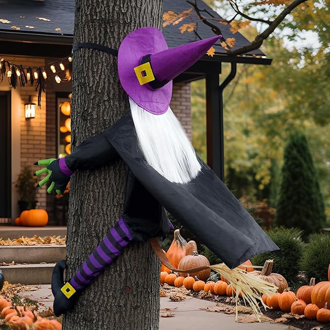 Halloween Decorations Outdoor Crashing Witch: Hilarious Witch Decor with Adjustable Band for Tree Porch Door