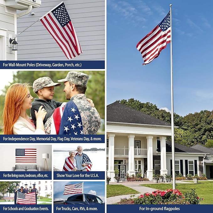 Sleeved Us Flag 2.5x4,Nylon American Flag Sleeve,New 420D Nylon,Heavy Duty Durable TearProof,Embroidered Stars,Sewn Stripes,UV Protection,Sleeved American Flag (Pole NOT Included)