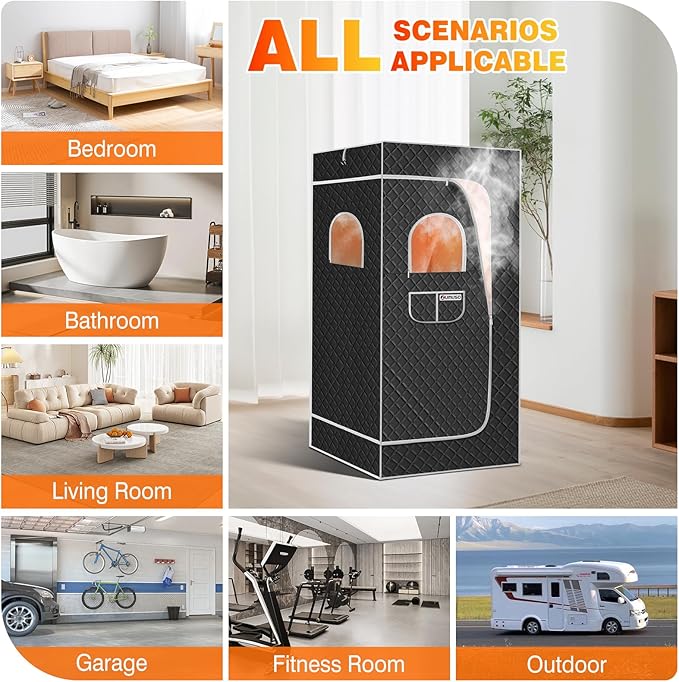 Portable Sauna for Home, Large 3L Steamer Max 140℉ Full Body Steam Sauna Tent with Remote Control, 9 Levels 7-Min Quick Heat Folding Chair Waterproof Mat, 5.9 * 2.92 * 2.95 ft (Black)