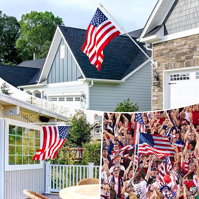 6 FT Metal Flag Pole Kit for Outside House w/ 2-Position Holder Bracket & 360° Rotating Flagpole Rings, 1" Stainless Steel Spinning Outdoor Porch Wall Mounted Flag Poles for 3x5 4x6 Flag(6 FT, Silver)