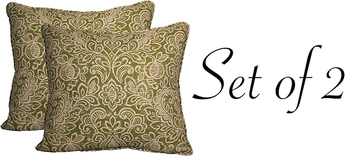 Comfort Classics Indoor/Outdoor Green Floral Pattern Throw Pillow with welt (Set of 2) 24 x 22 x 6