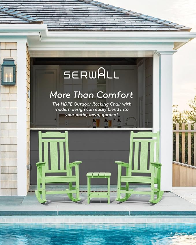 SERWALL Outdoor Rocking Chair Set of 4, Patio Rocking Chairs Set, HDPE Rocking Chair Outdoor for Adults, Heavy Duty Front Porch Rocker, Mint