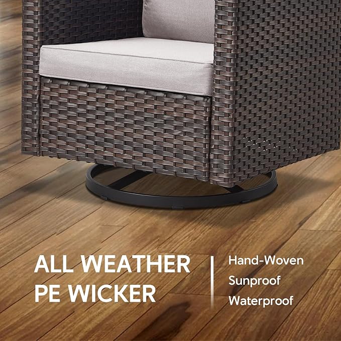 5 Piece Wicker Patio Furniture with Fire Pit Table - Outdoor Conversation Set with 50,000 BTU Fire Pit, All Weather Rattan Patio Set for Deck Backyard Garden - Brown Wicker Beige Cushion