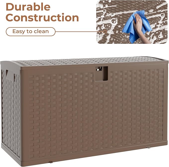 99 Gallon Outdoor Storage Box Waterproof, Patio Deck Storage Box For Package Delivery, Lockable Resin Deck Box, Deck Box Container for Furniture Cushions, Garden Tools, Pool Accessories