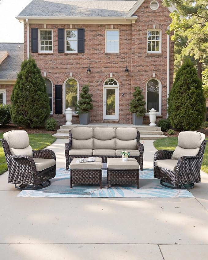 Pop 22x25/22x24 Outdoor Cushions for Patio Couch Chairs Set of 3 - High Back Outside Seat Cushions for Lawn Wicker Dining Rocker Glider Loveseat 3-Seater Sectional Sofa - Beige/Smile