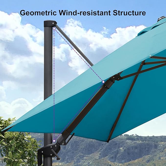 PURPLE LEAF 8' X 11' Left-right Tilting Patio Umbrella Outdoor Cantilever Swivel Rectangle Umbrella with Tilt Aluminum Offset Umbrella with 360-degree Rotation for Garden Deck Pool Patio Turquoise Blue