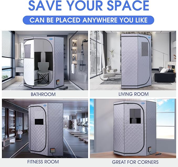 Portable Full Size Infrared Sauna for Home,Pentagonal Size Far Infrared Sauna,One Person Sauna Tent with Heating Foot Pad, Portable Chair, (L38 x W38 x H63, Grey)
