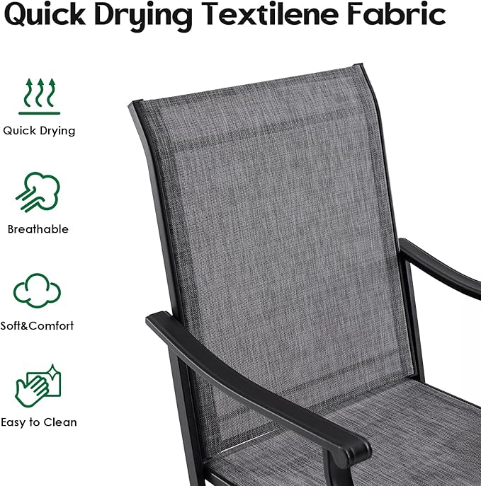 Patio Swivel Chairs Set of 2, Outdoor Dining Chairs with Textilene, Swivel & Rocker Metal Outdoor Patio Dining Chair All-Weather for Backyard, Grey Fabric with Black Frame