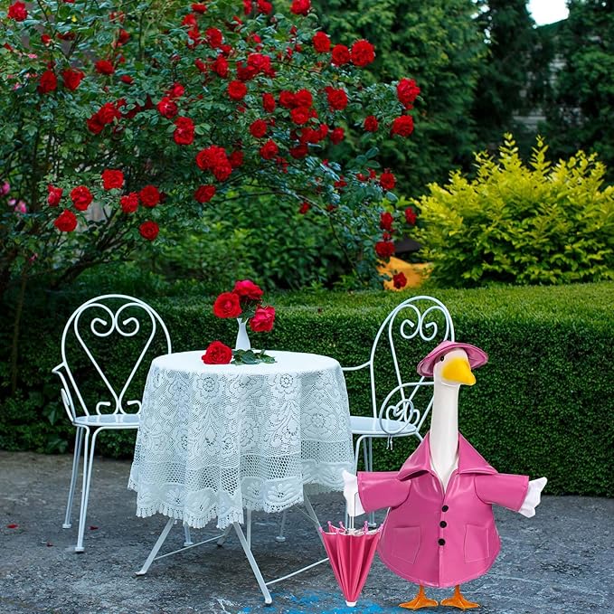 Raincoat Goose Outfit Porch Goose Clothes for 23" Lawn Outdoor Garden Yard Patio Statue Summer Decor (Pink)