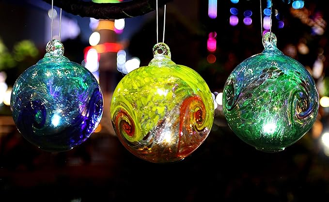 6-Inch Solar Hanging Glass Gazing Ball Outdoor Garden Décor Aqua-Green Swirl
