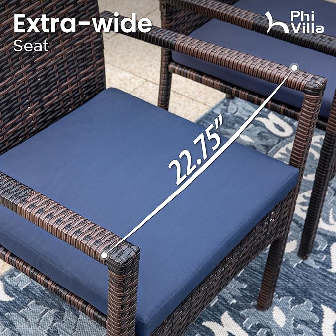 PHI VILLA 9 Pieces Outdoor Cast Aluminum Dining Set for 8, Square Metal Dining Table with Umbrella Hole & Cushioned Wicker Rattan Chairs, Dining Furniture Set for Patio, Deck, Yard and Porch