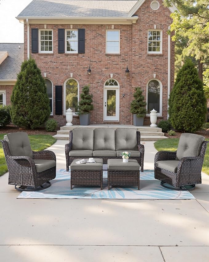 Pop 22x25/22x24 Outdoor Seat Cushions Set of 2 - Comfortable High Back Water-Resistant Patio Wicker Chairs Cushion for Rattan Rocker Glider Loveseat Couch Sectional Sofa - Grey/Button