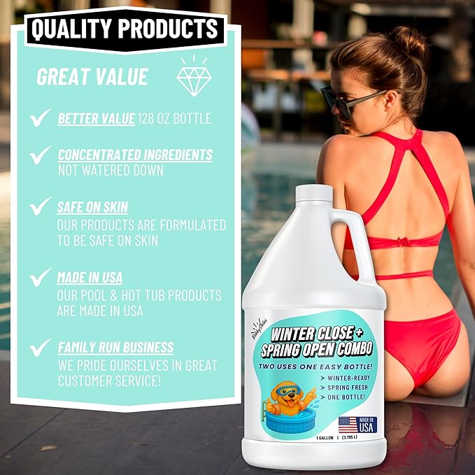 Pool Winter + Spring All-in-One Combo - Pool Closing Kit for Above Ground & Inground Pools, Spring Pool Opening Kit, Pool Winterizing Kit, Pool Chemicals 1 Gallon